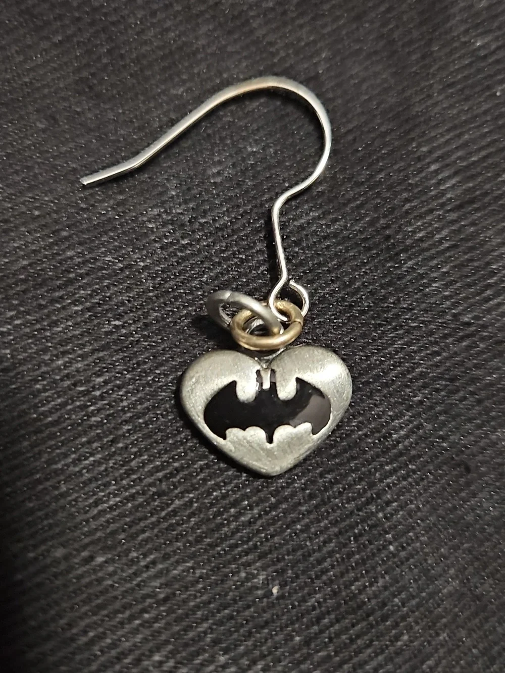 DC Comics Batman Heart Dangle Earrings Silver Tone